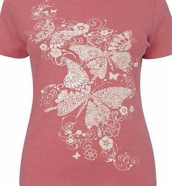 Bhs Geranium Short Sleeve Butterfly Print Top,