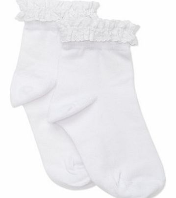 Bhs Girls 2 Pack White Lace Trim Socks, white