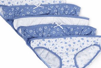 Bhs Girls 5 Pack Girls Heart Design Knickers, blue