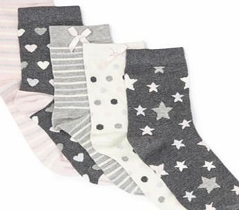 Bhs Girls 5 Pack Girls Heart Design Socks, grey