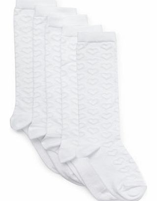 Bhs Girls 5 Pack Heart Knee High, white 1496790306