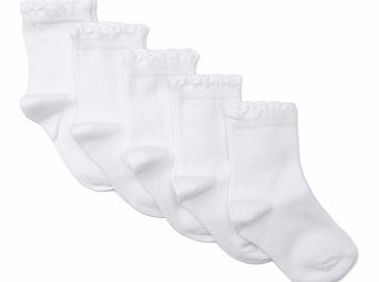 Bhs Girls 5 Pack Welt Ruffle Socks, white 1496740306