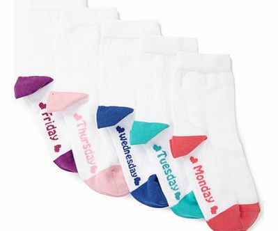 Bhs Girls 5 Pack White Days Of The Week Socks,