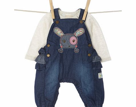 Girls Baby Girls Denim Dungarees Set, indigo