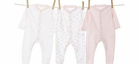 Bhs Girls Baby Girls Essential 3 Pack Sleepsuit Set,