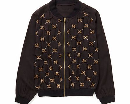 Bhs Girls Black Embellished Bomber Jacket, black