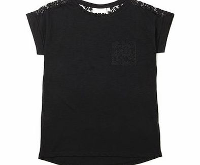 Bhs Girls Black Lace Back Tee, black 1064828513