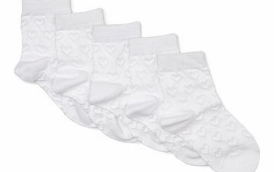 Bhs Girls Girls 5 Pack White Heart Ankle Sock, white