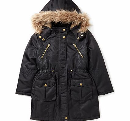 Bhs Girls Girls Black Quilted Detail Parka Coat,