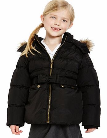 Bhs Girls Girls Black Short Line Faux Fur Trim Coat,