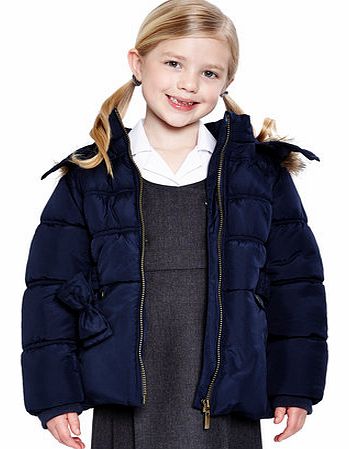 Bhs Girls Girls Navy Short Line Faux Fur Trim Coat,