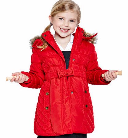 Bhs Girls Girls Red Bow Belt Padded Coat, red