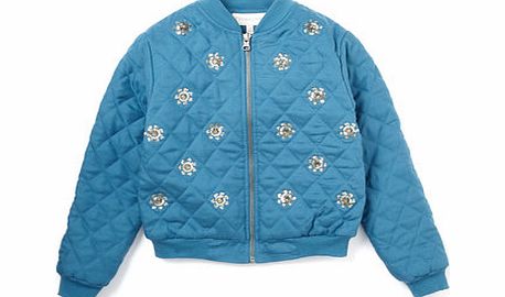 Bhs Girls Girls Teal Embellished Bomber Jacket, teal