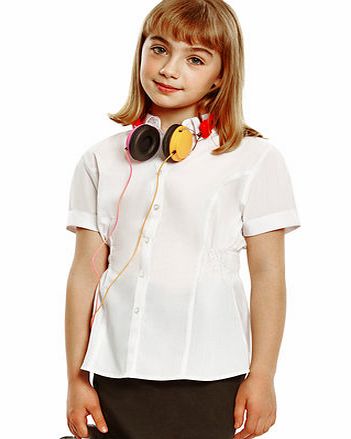 Girls Tammy Side Gathered School Blouse, white