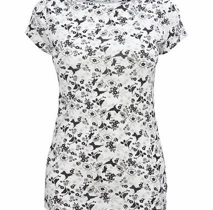 Bhs Grey/Black Short Sleeve Bird Print Slash Neck,