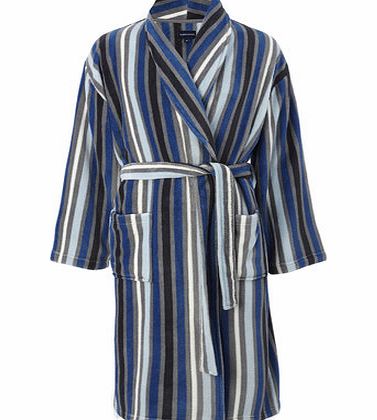 Grey Block Stripe Fleece Dressing Gown, Grey