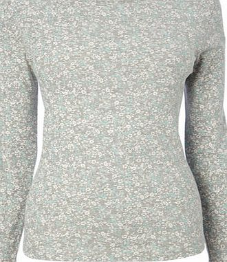 Bhs Grey Marl Long Sleeve Ditsy Printed Slash Neck