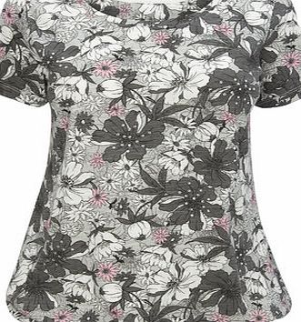 Bhs Grey Short Sleeve Botanical Bubble Top, Grey