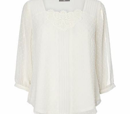 Ivory Curved Hem Dobby Blouse, ivory 8613920904