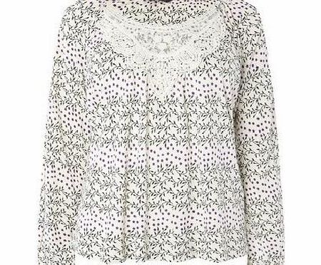 Bhs Ivory Floral Stripe Print Crochet Detail Jersey