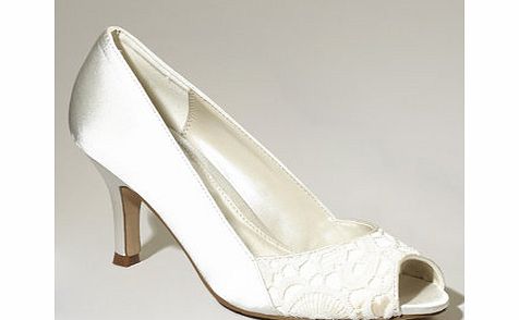 Bhs Ivory Melissa Lace Peep Toe Court Shoe, ivory