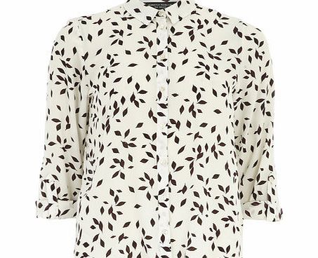 Bhs Leaf Print Button Rollsleeve Shirt, white