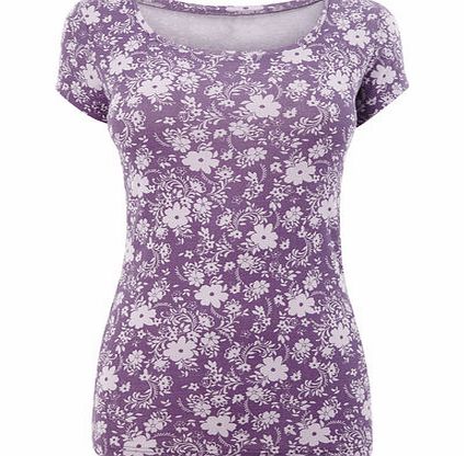 Bhs Lilac Short Sleeve Hawaiian Floral Scoop Neck,