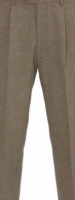 Bhs Mens Brown Linen Look Regular Fit Pleat Front