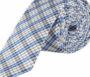 Bhs Mens Burton Skinny Blue Check Tie, MID BLUE