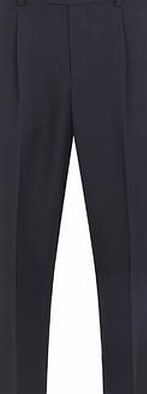 Bhs Mens Navy Subtle Check Pleat Front Trousers,