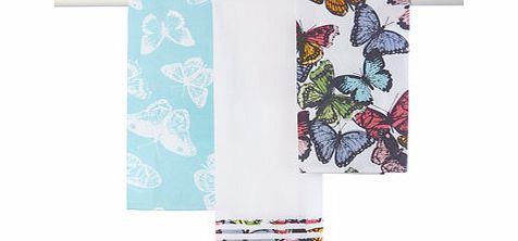 Bhs Multi Butterfly 3 Pack Tea Towel, multi 9575229530