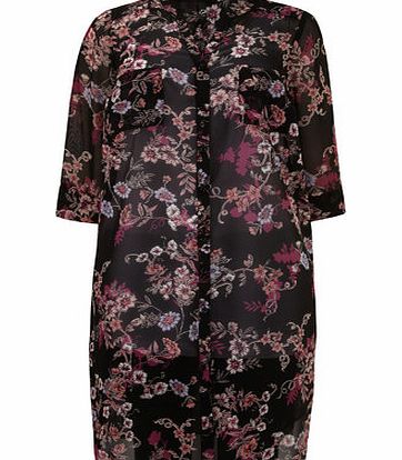 Bhs Multi Floral Longline Shirt, reds 12612076933