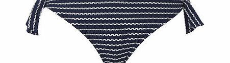 Navy And White Textured Stripe Bikini Bottom,