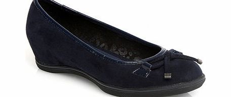 Bhs Navy Bow Casual Wedge Extra Wide Shoes, navy