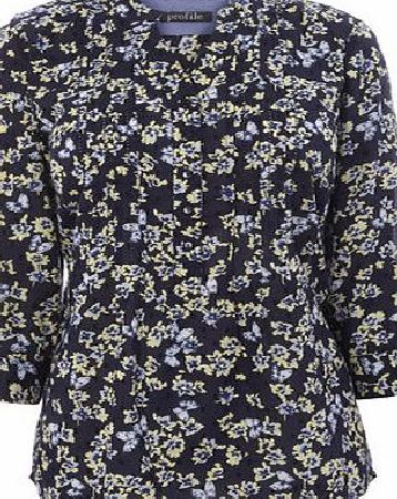 Bhs Navy Floral Butterfly Print Roll Sleeve Shirt,