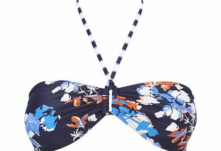 Bhs Navy Multi Beach Floral Bandeau Bikini Top, navy