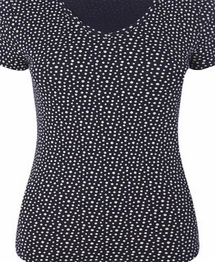 Bhs Navy Short Sleeve Spot Print V Neck, navy