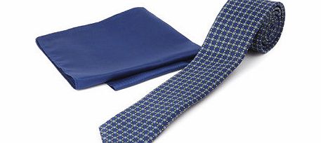 Bhs Navy Slim Tie and Geometric Pocket Square Set,