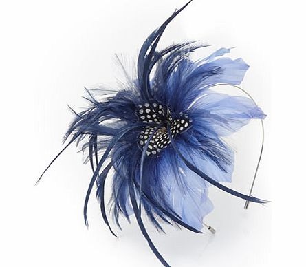 Navy Spot Feather Spray Fascinator, navy