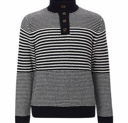 Bhs Navy Striped Button Neck Jumper, NAVY BR53E03GNVY