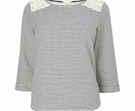 Bhs Navy/White 3/4 Sleeve Stripe Sweater, navy/white