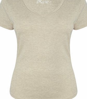 Bhs Oatmeal Marl Short Sleeve V Neck Top, oatmeal