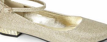 Bhs Older Girls Gold Cross Hatch Mini Heels, gold