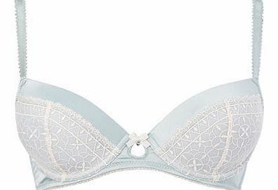 Pale Green Broderie Trim Bra, pale green