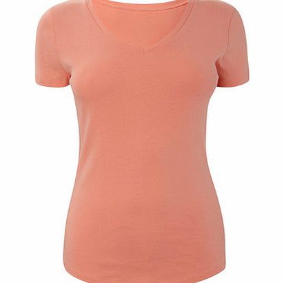 Peach Short Sleeve V Neck, peach 2422537313