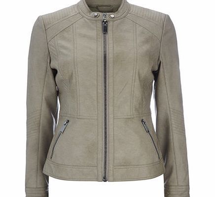 Petite Stone Stud Leather Look Biker Jacket,