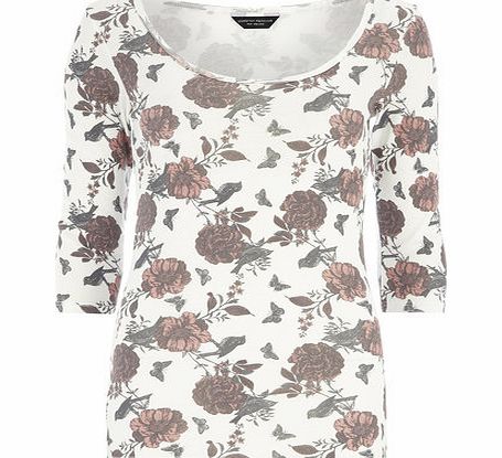 Bhs Pink Floral 3/4 Scoop Jersey Top, pink 19127590528