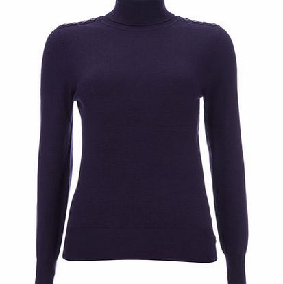 Bhs Purple Button Detail Polo Neck, purple 12032940924