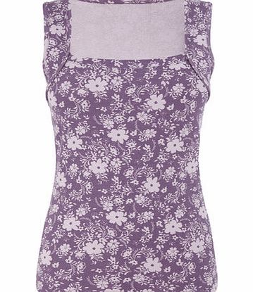 Bhs Purple Floral Hawaiian Print Square Neck Vest,