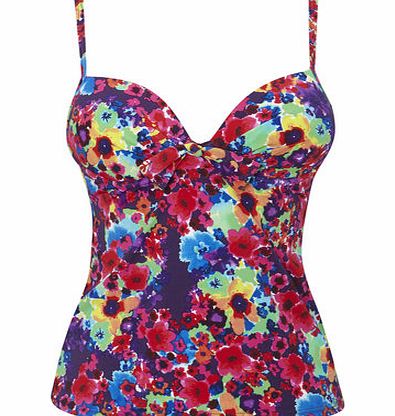 Purple Photo Floral Tankini Top, purple multi